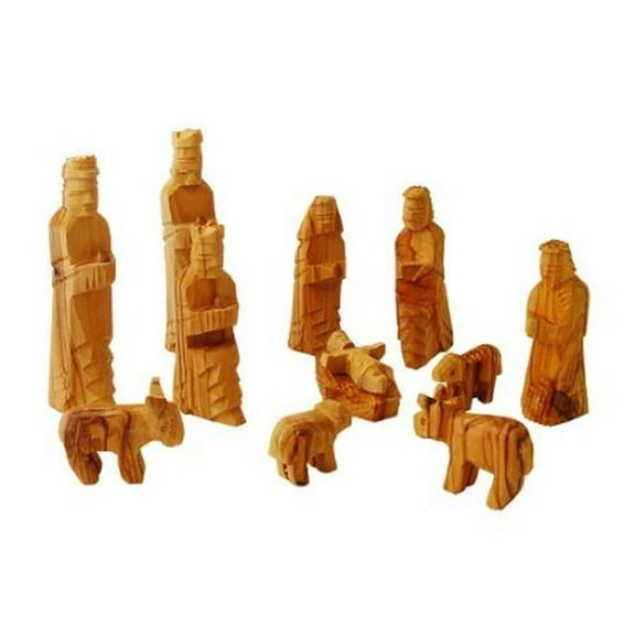 Holy Land Market Large Olive Wood Nativity Set 12 pcs with 3-D Animals - 5 Inch Set