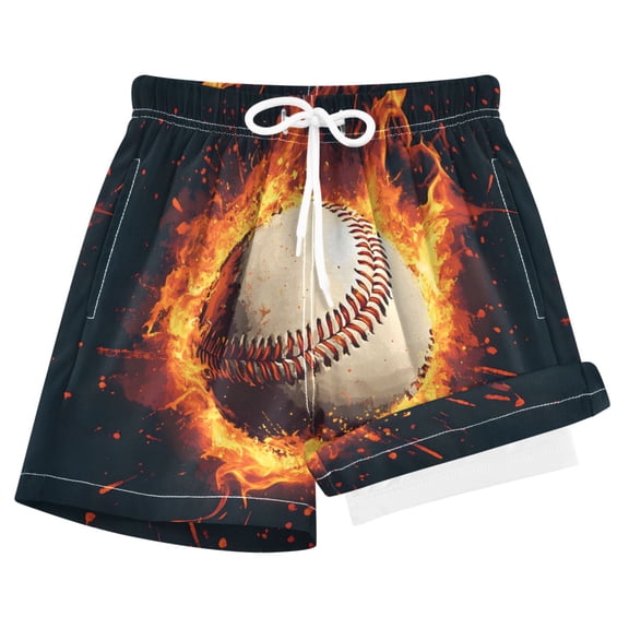 joogoo Baseball with Flame Boys Swim Trunks Beach Swimsuit Shorts Boxer 8Y