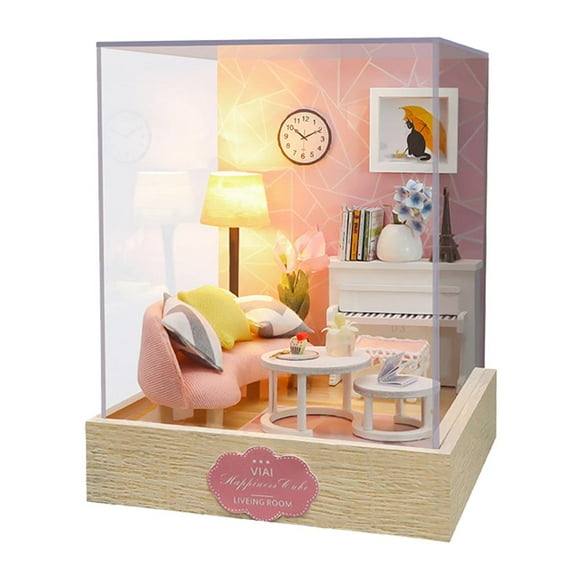Milaget Wooden Miniature Dollhouse Toys with Dust Cover Toys Wooden Doll Houses Miniature Dollhouse DIY Wooden Miniature Happiness