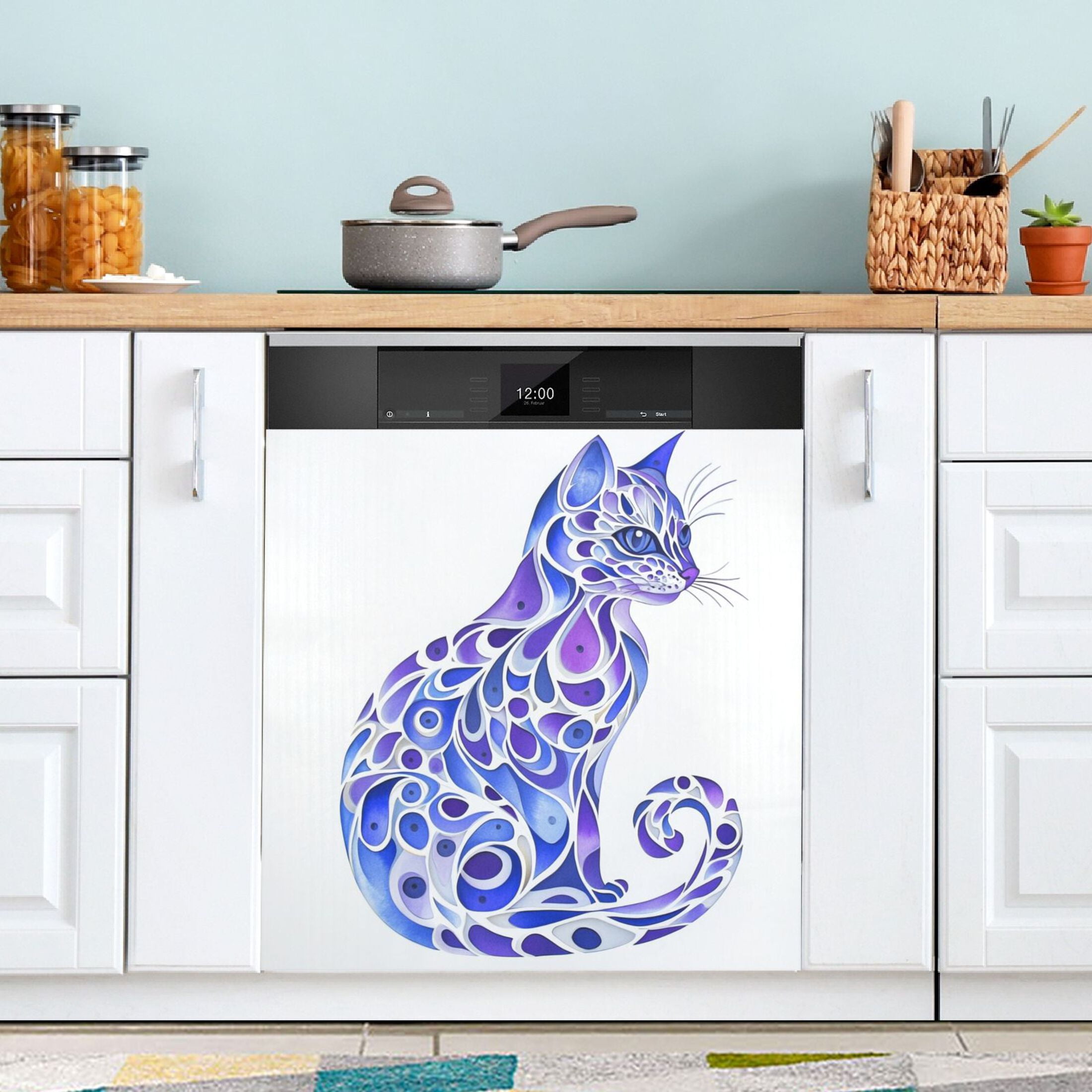 Dishwasher Magnetic Sticker 23x26 Inch Refrigerator Magnetic Sticker Washing Machine Magnetic Sticker Kitchen Panel Magnetic Sticker Home Decor Pretty Blue Cool Cat