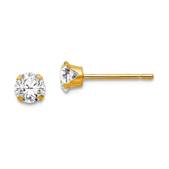 14k Yellow Gold Polished Prong set 4mm Cubic Zirconia Post Earrings 4x4mm Stud Earring for Women