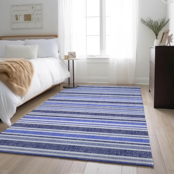 Addison Rugs Mayfield Washable Transitional Stripes Blue Rectangle Rug, 10' x 14'