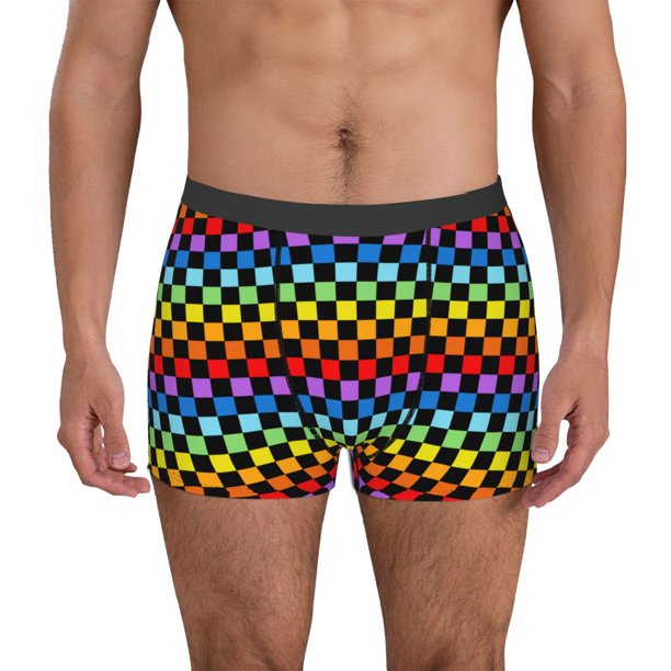 Balery Rainbow Chequerboard Calzoncillos bóxer para hombre, ropa interior de algodón suave y transpirable con cinturilla de nailon-X-Large