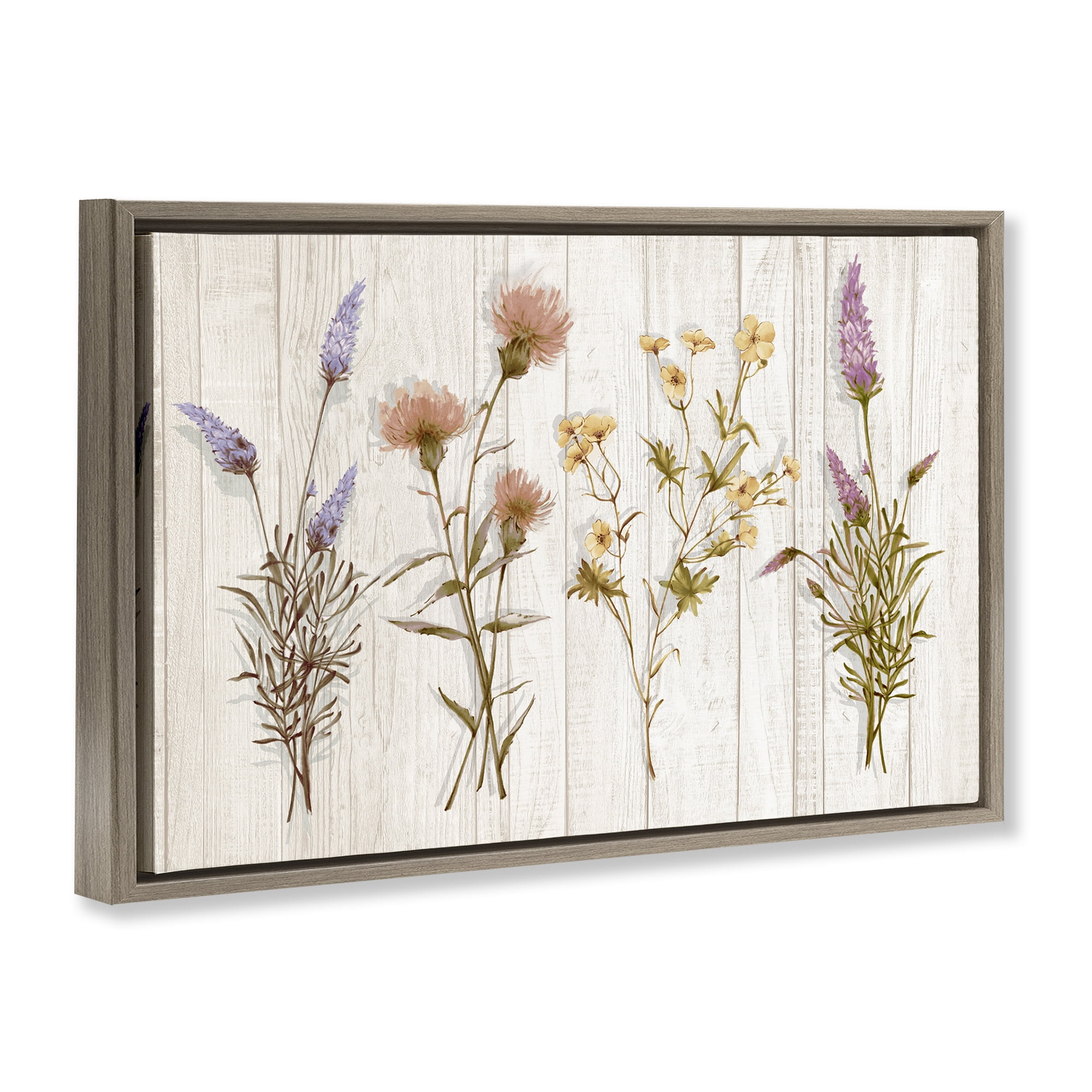 Stupell Industries Wild Flower Sprigs Plants & Flowers Painting Brown Floater Framed Canvas Art Print Wall Art, 25 x 17