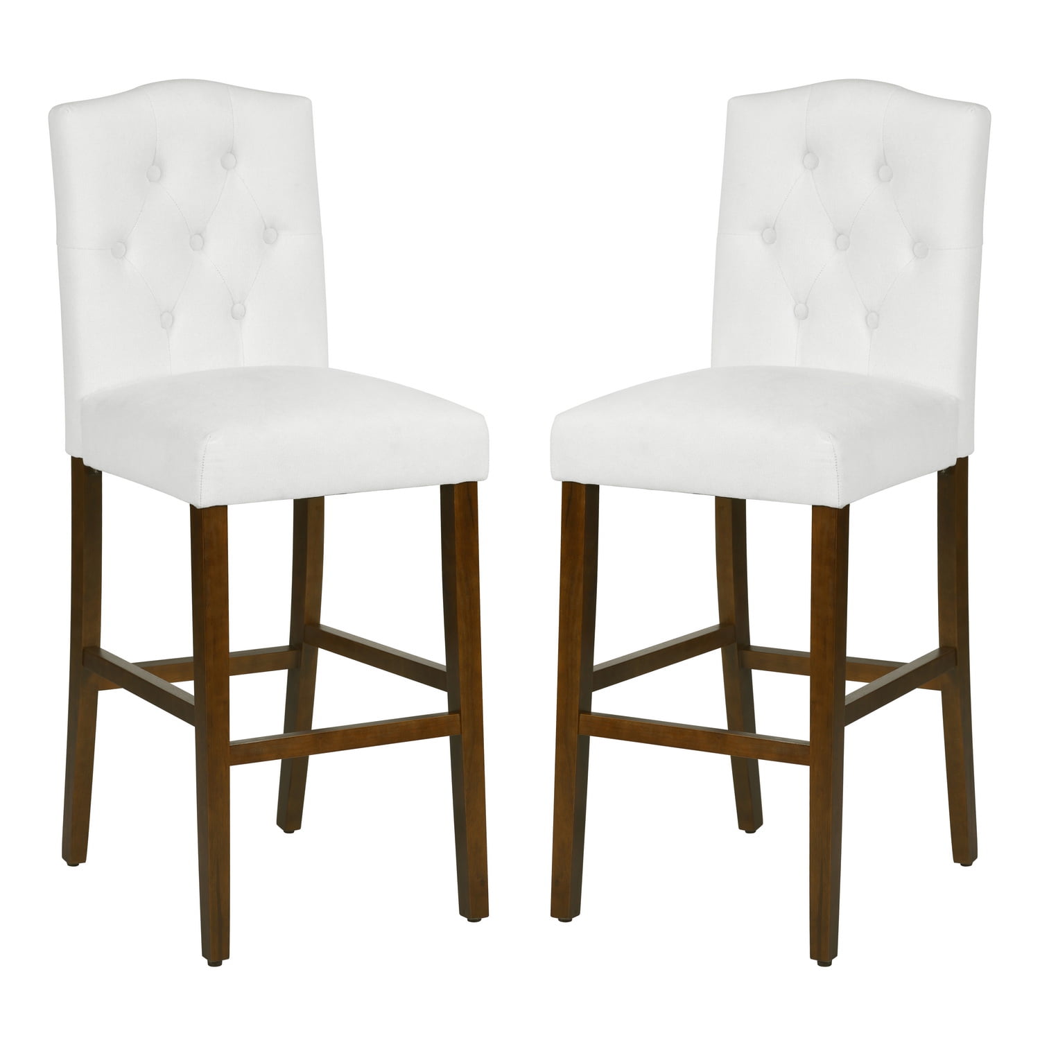 Set of 2 Kitchen Island Stools, Upholstered Bar Chairs with Button ...