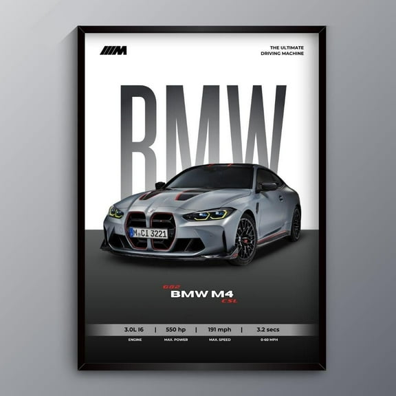 WestConfe BMW M4 CSL | Car Posters | Frame | Home Decor | Gift | Sportscar Poster | Supercar Bundle | Wall Art | Competition Coupe