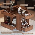 thumbnail image 4 of Closet Island with 6 Drawers and Glass Display Top, Walnut Wardrobe Armoire Bedroom Island with Open Shelves, Jewelry Storage Vanity for Walk-in Closet, Living Room, Office, 47.3"L x 23.6"W x 33.4"H, 4 of 7