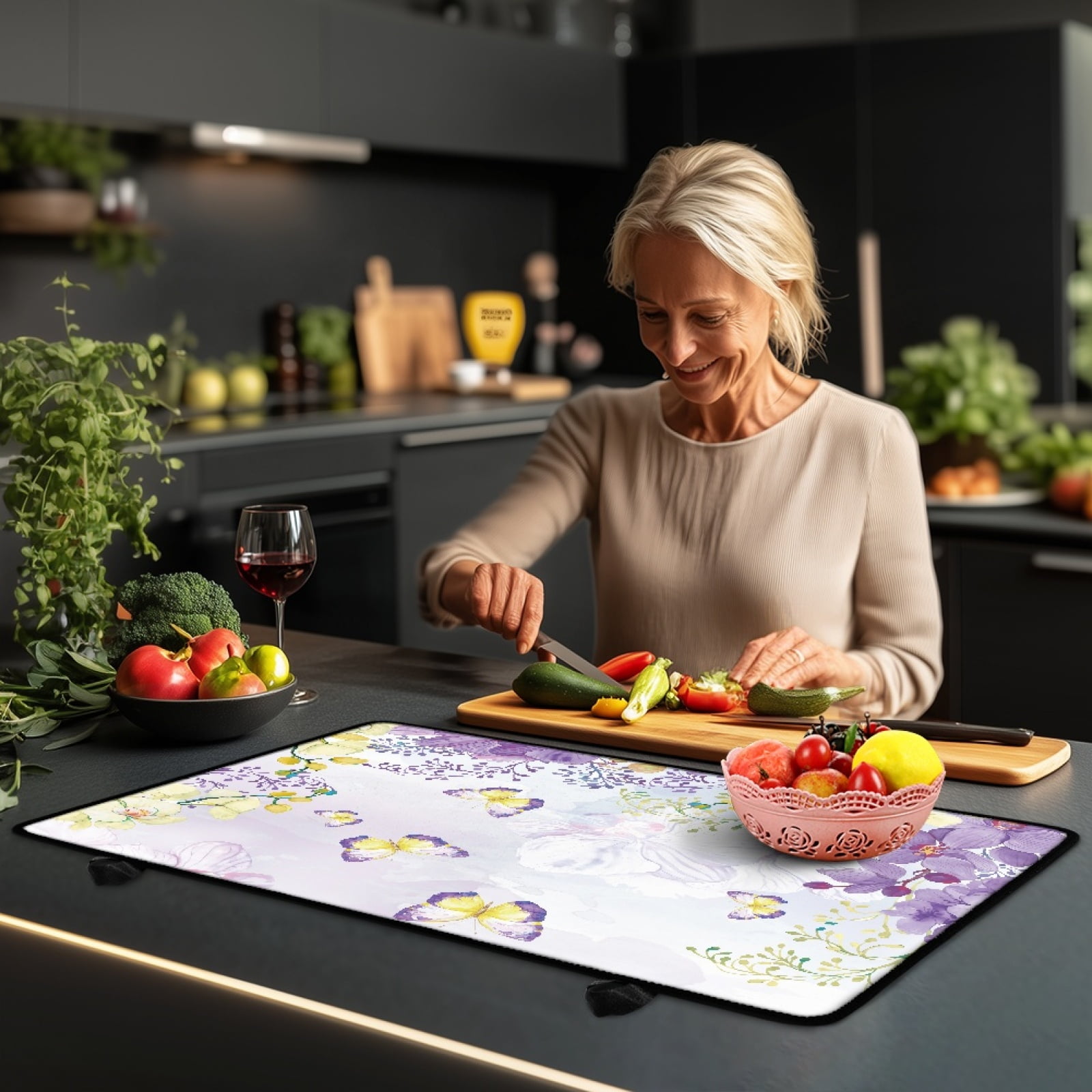Renewold Glass Stove Top Cover Non-slip Electric Stove Top Protector Cooktop Cover for Electric Stove, Heat Resistant Foldable Range Cover, 29'' x 21'', Butterfly Flower Violet