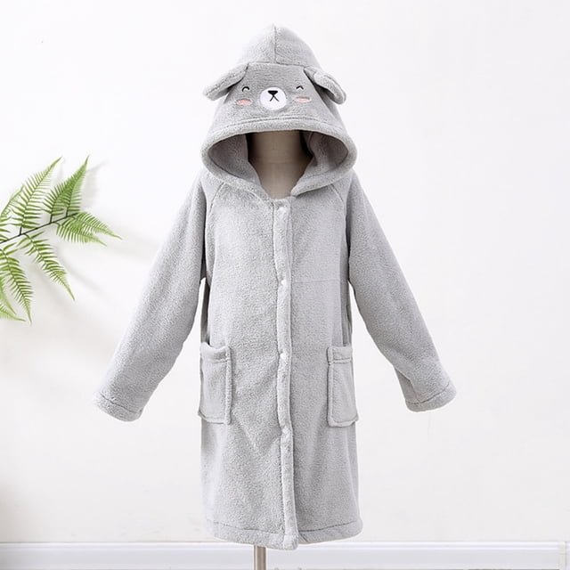 YUNAFFT Kids Hooded Bathrobe Long Sleeve Pockets Soft Absorbent Robe Cozy Home Loungewear