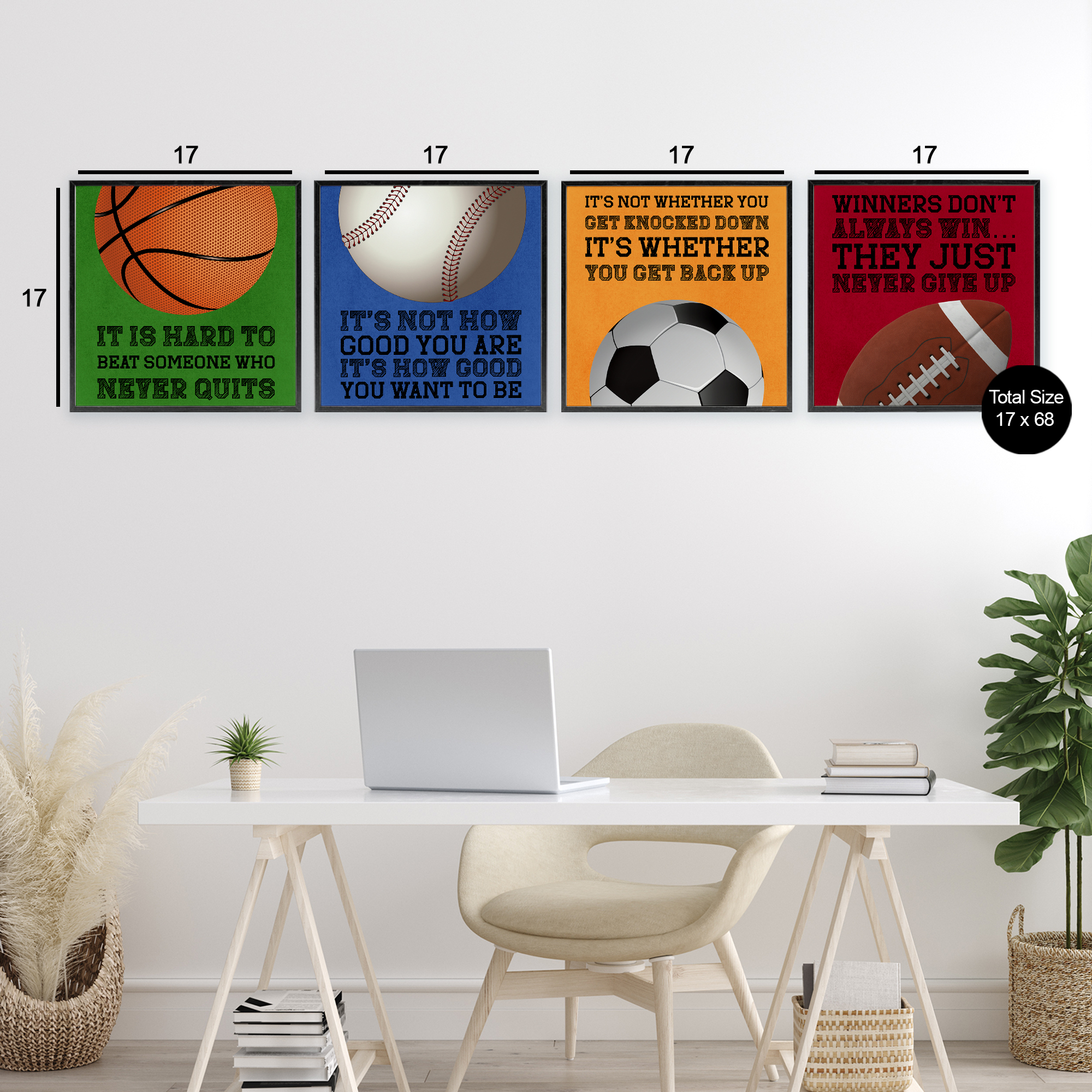 Motivational Sports Determination 4 Piece Black Framed Giclee Art Set, design by Marcus Prime