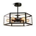 thumbnail image 2 of KPIBEST 22'' Round Rustic Farmhouse Nature Chandelier, Black Metal Acrylic Shade Pendant Light, Drum Shaped Industrial Chandelier Light Fixture 6 Lights for Kitchen Living Room, 2 of 8