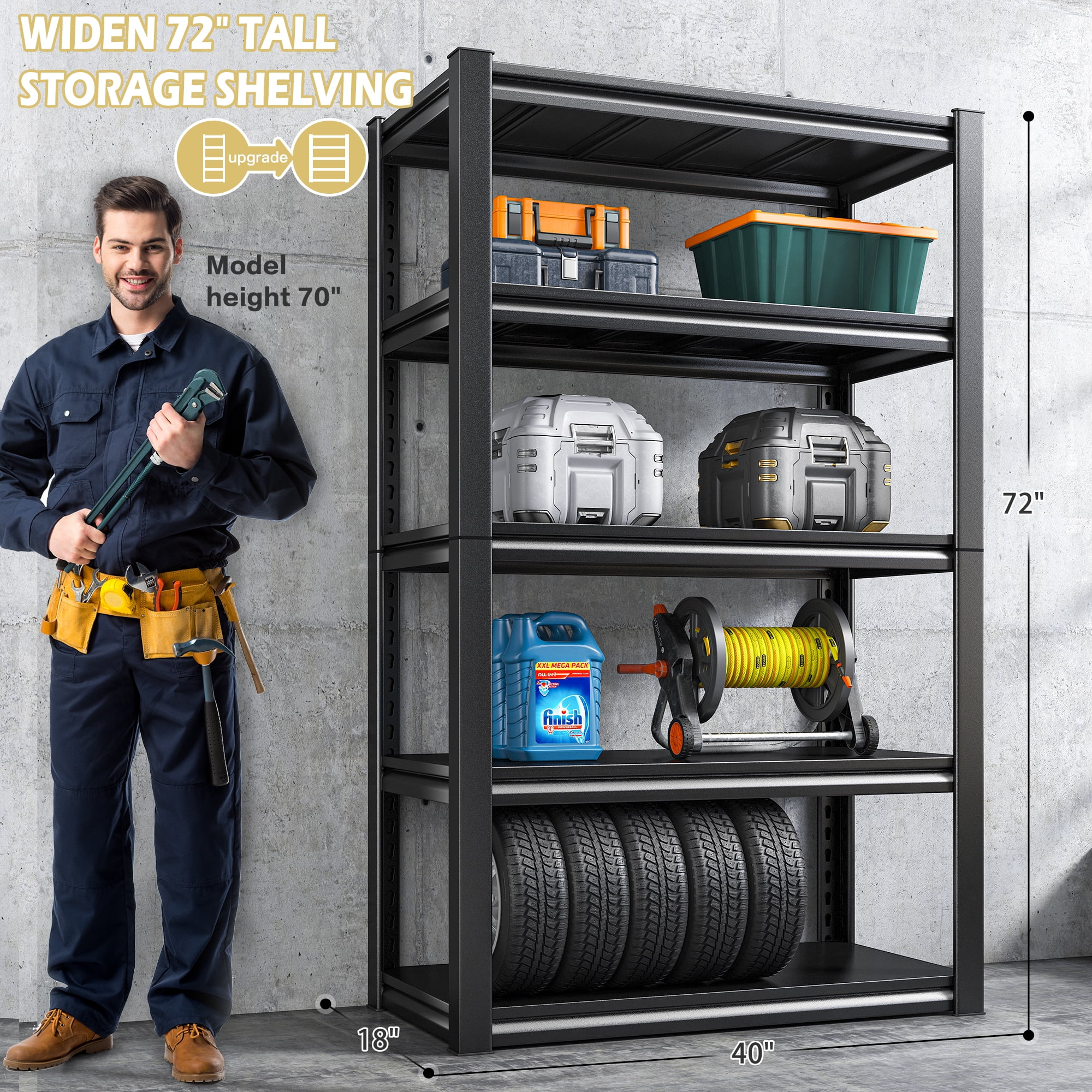 Raybee Wide Garage Shelving Large Metal Heavy Duty Storage Shelf Rack 5