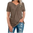 thumbnail image 1 of CEHVOM Femmes Mode Col en V Manches Courtes Uni Long T-shirt Blouse Hauts pour Dames, 1 of 5