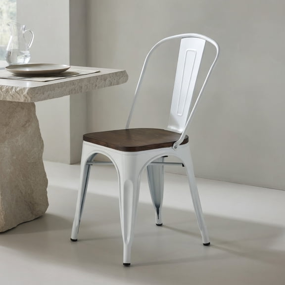 Topcobe 4 Pieces Metal Dining Side Chair Stackable Wood Seat, Living Room Chairs for Home Kitchen, White