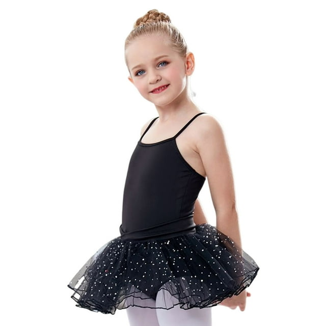 Qarigey Traje de correa de Ballet de Color sólido de diseño Simple para niña, traje de práctica de entrenamiento de baile con ropa de Vestidos Negro 150cm