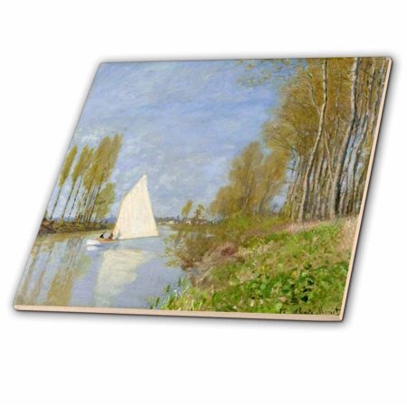 3dRose Print of Monet Painting Small Boat Off Seine - Ceramic Tile, 6-inch