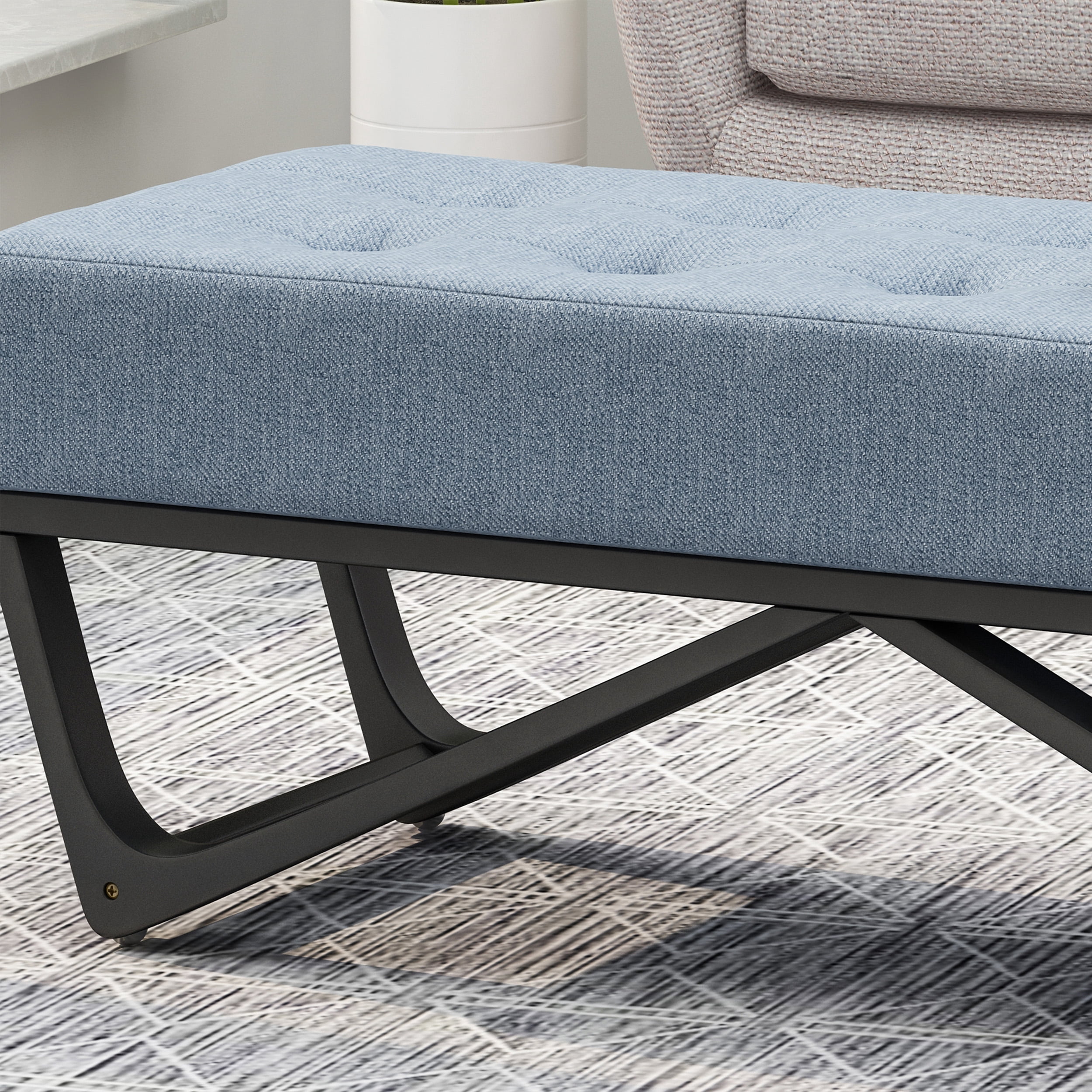Noble House Dimitri Contemporary Fabric Ottoman Bench, Light Blue and Black