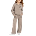 thumbnail image 4 of CPNG Toddler Girls Sportswear Set Teen Girls Long Sleeve Bow Print Hoodie Sweatshirt and Sweatpant 2 Pcs Outfits Set(Khaki,11-12 Years), 4 of 8