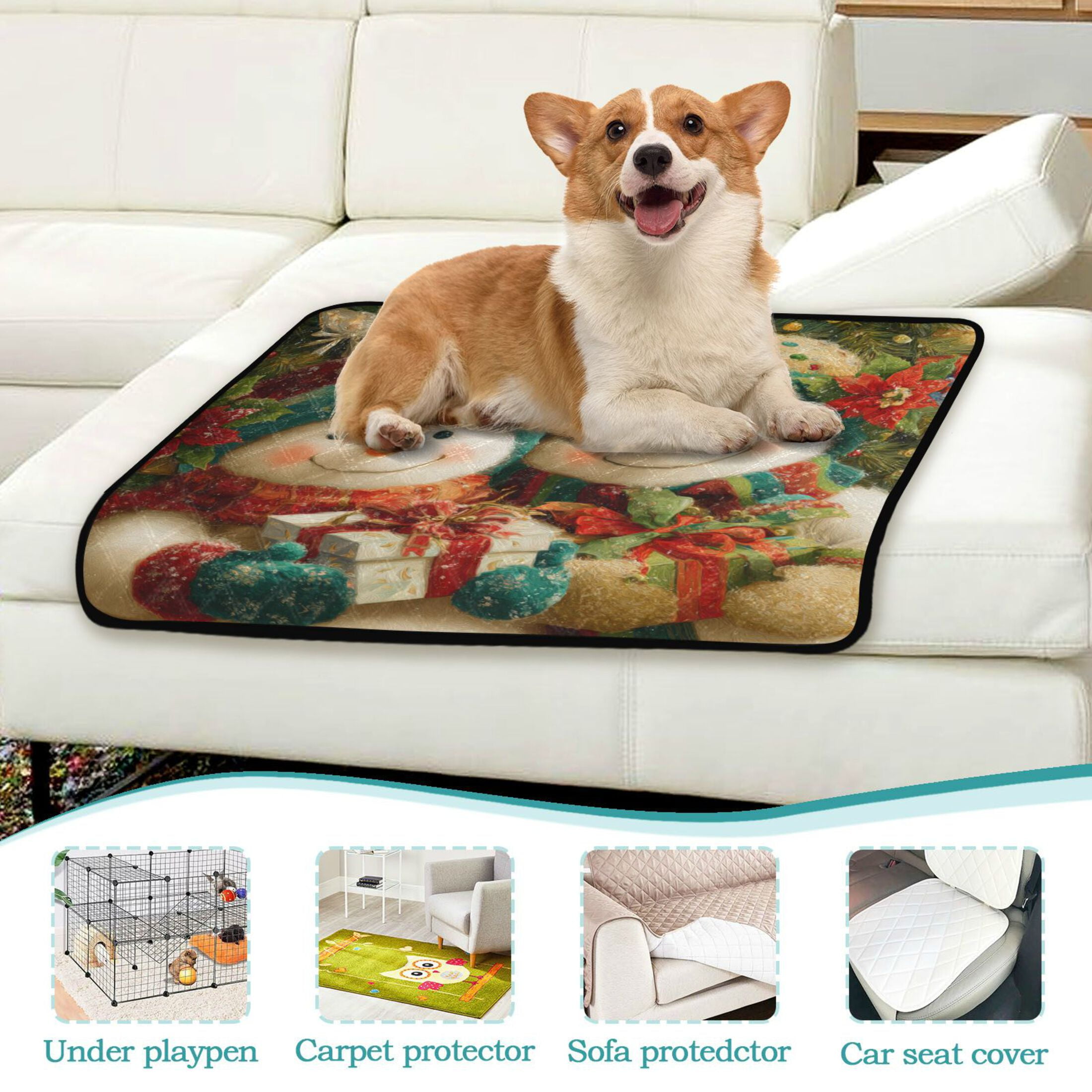 Qxltty Chubby Snowman Cat litter Pads Pet Set of 2 Diaper Mats Center Anti-leakage Layer Absorbent Soft and Comfortable