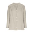 thumbnail image 5 of Aboser Womens Cotton Linen Long Shirts Plus Size Long Sleeve Shirt Tops Dressy Button Up Blouses Comfy Notch V Neck Work Shirts Casual Tunic Top, 5 of 8