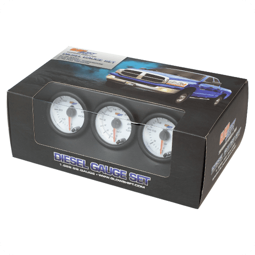 GlowShift White 7 Color Diesel Gauge Set 60psi Boost, 2400 Pyrometer EGT & 30 Fuel Pressure