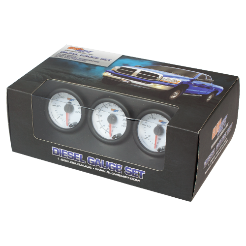 GlowShift White 7 Color Diesel Gauge Set 60psi Boost, 2400 Pyrometer EGT & 30 Fuel Pressure