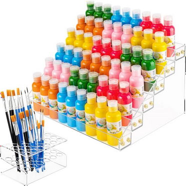 6-Tier Acrylic Paint Storage Box, 24-Slot Brush Holder for Storing 2 Oz Bottles, Tubes