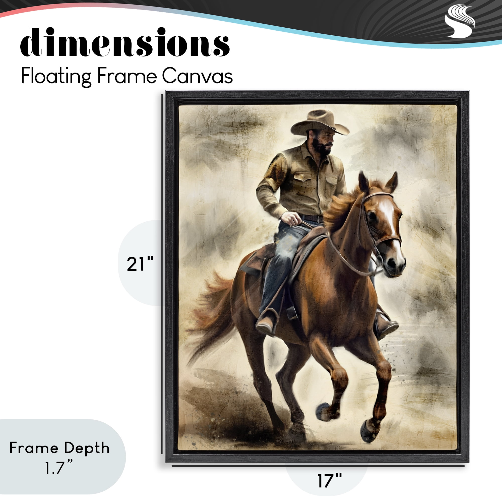 Stupell Industries Gallop Horse & Cowboy Black Framed Floater Canvas Wall Art, design by Kim Allen