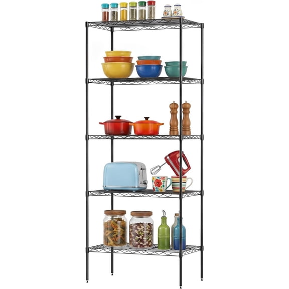 General | 5-Tier Wire Shelf | 14" x 24" x 60" | Black | Storage Shelves Metal Shelving Kitchen Storage , Holds upto 750 lbs | Rust-Resistant, No-Tool Assembly | for Home, Garage