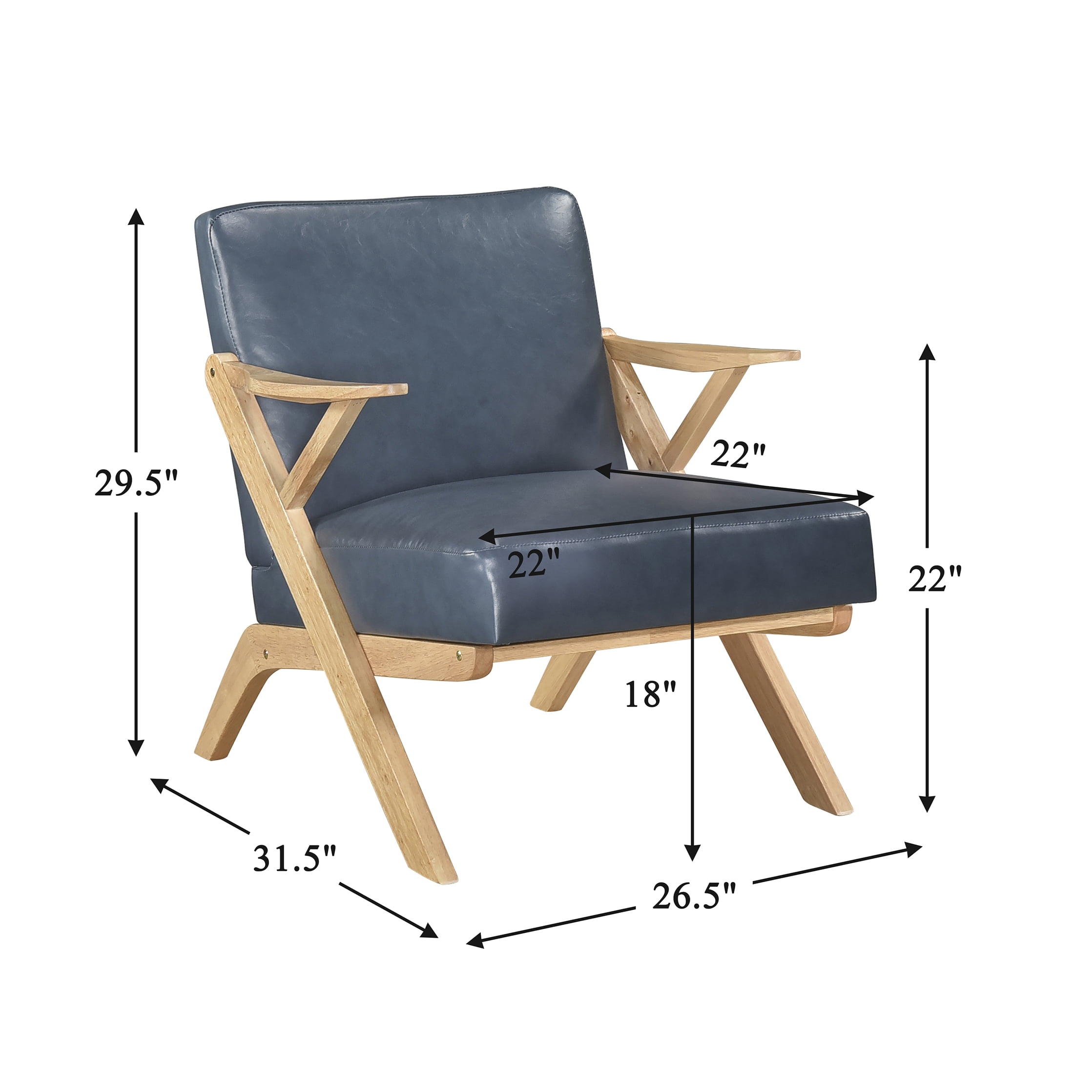 OakvillePark Loxbury Faux Leather Accent Chair, Blue/Natural Wood