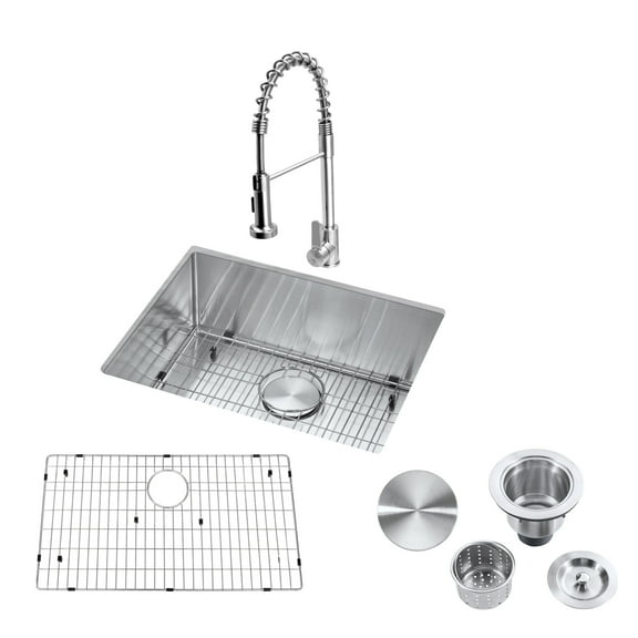 23" Undermount Kitchen Sink and Pull-down Faucet Combo with Drain Assembly with Strainer, Protective Bottom Grid, All in One (23" x 18" x 9")