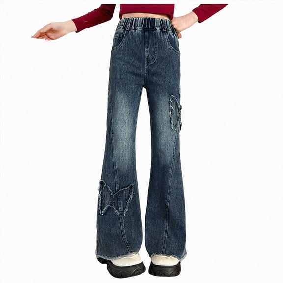 Hessimy Flare Jeans For Girls Size 14-16 Active Basic Cargo Jogpants Trendy Jogger Trousers Drawstring Cargo Jogger Pants Teen Girl Clothes (Blue,5-6 Years)