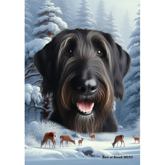 Irish Wolfhound Black - Best of Breed  Winter Wonderland House Flag 28" x 40"