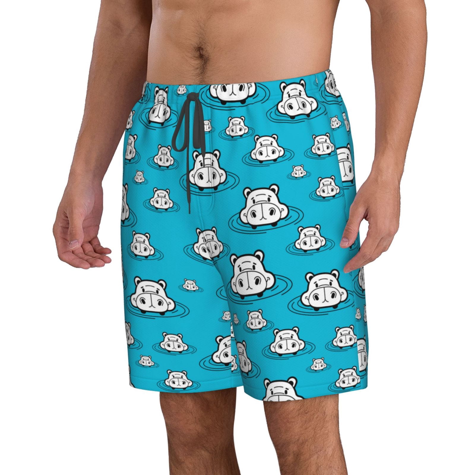 Vsdgher Hippo In Water Head Men's Beach Shorts, Surfing shorts, Swim trunks, Quick Dry Swim Trunks for Surfing Beach Fun -Large