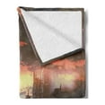 thumbnail image 2 of Fantasy Soft Flannel Fleece Blanket, Science Fiction Abandoned City with Robot Walking Futuristic Digital Graphic, Cozy Plush for Indoor and Outdoor Use, 70" x 90", Dark Taupe Salmon, by Ambesonne, 2 of 5