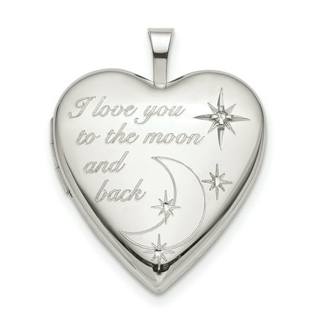 Diamond Locket Pendant Necklace 925 Sterling Silver 20mm Love To The Moon Diamond Heart Photo Pendant Charm Locket Chain Necklace That Holds Pictures ()