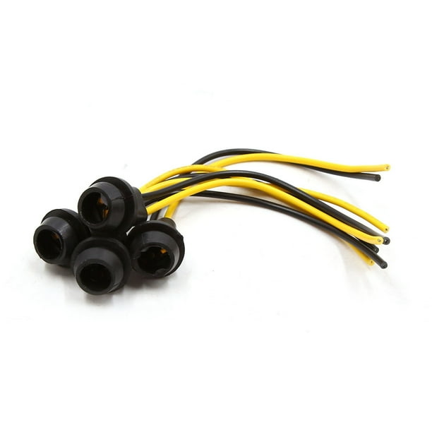 4Pcs Vehículo 12V T10 Luz LED Cuña Portalámparas de Goma Negro 2-Hilos Conector Precableado