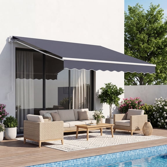 VEVOR Manual Retractable Awning, 8.2' x 6.6' Outdoor Patio Awning Retractable Sun Shade, Patio Door Window Water-Resistant Polyester Sunshade Shelter with Crank Handle for Deck, Balcony, Yard, Gray