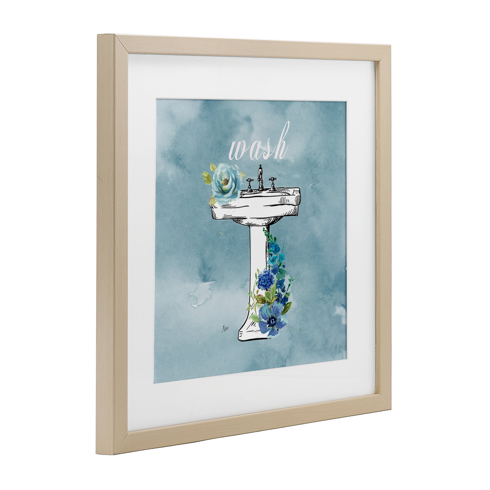 Stupell Industries Floral Bathroom Rules Wash Birch Framed Print Under Glass, design by Nan