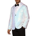 thumbnail image 4 of Blazer de lentejuelas INSPIRE CHIC para hombres, con solapa de pico, color bloque, brillante y deportivo, talla XL, blanco, 4 of 5