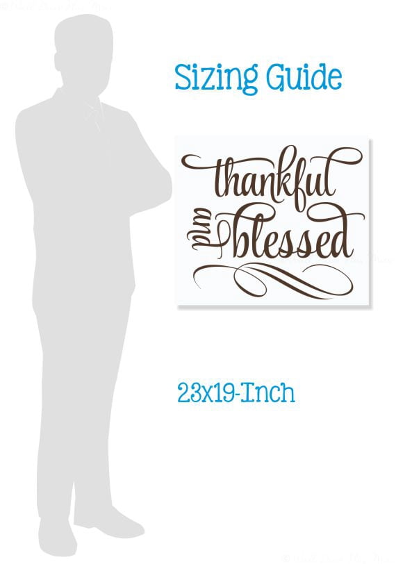 Kitchen Wall Art Decal Thankful Blessed Cursive Word Quote Swirls Wall Stickers 23x19-Inch Chocolate Brown