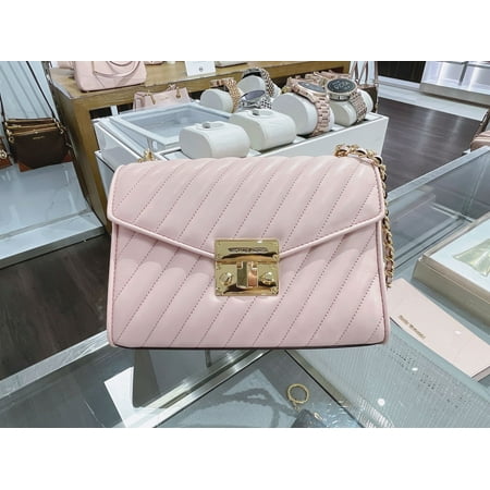 Michael Kors Medium Rose Quilted Leather MD Shoulder Flap Bag Powder Blush/Gold