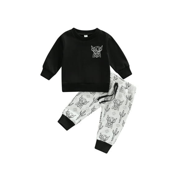 Bagilaanoe 2Pcs Toddler Baby Girl Boy Long Pants Set Print Long Sleeve Sweatshirt Pullover Tops Trousers 6M 12M 18M 24M 3T Kids Casual Sweatsuit