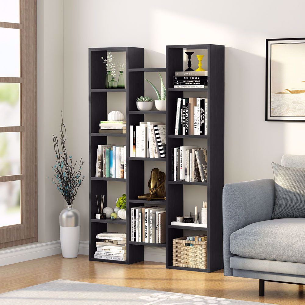 Large Bookcase Modern Tall Display Cube Shelves Bookshelf w/Doors 12 Shelf DIY 