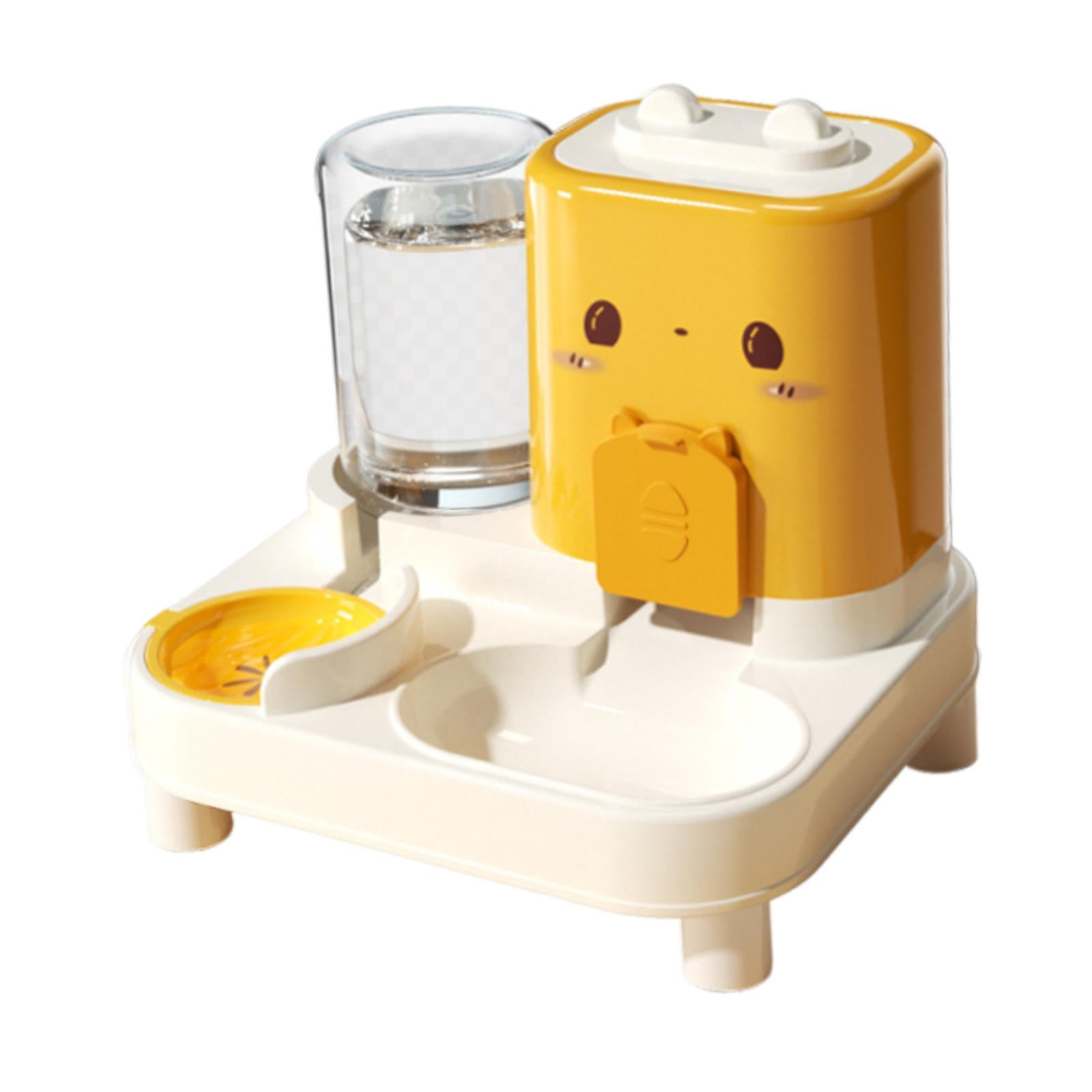 Serenable Automatic Cat Feeder and Water Dispenser Automatic Pet Feeder Convenient Compact Household Food feed Pet Food Bowl for Kitten Yellow