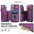 thumbnail image 4 of Compatible with Samsung Galaxy S22 Crossbody Wallet Phone Case,RFID Blocking PU Leather Shockproof Phone Case Women Men Kickstand flip Back Wrist Strap Zipper Credit Card Holder Slots,Darkpurple, 4 of 8