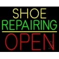 thumbnail image 1 of Yellow Shoe Green Repairing Open LED Neon Sign 24 x 31 - inches, Black Square Cut Acrylic Backing, with Dimmer - Bright and Premium built indoor LED Neon Sign for store interior Décor, Storefront., 1 of 7