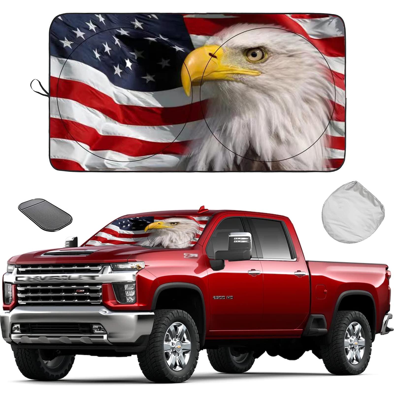 SEPORUD Windshield Sun Shade New American Eagle Flag USA Patriotic