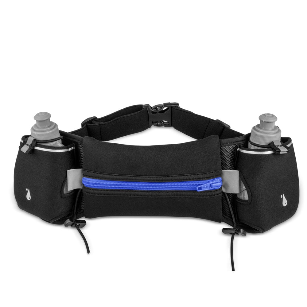 Running Waist Pack, EpicGadget(TM) Hydration Running Belt with Two Water Bottles Waterproof Reflective Multifunctional Zipper Pockets Waist Bag for Hiking Running Cycling Camping Climbing (Blue)