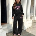 thumbnail image 5 of ITSAME Girls 2-Piece Letter Print Hooded Sweatshirt and Wide Leg Pants Set Fleece-Lined Warm Outfit Size 9, 5 of 6